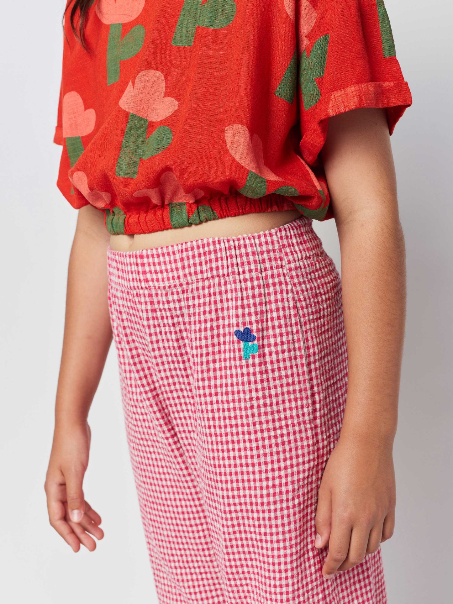 Pink Vichy woven culotte pants