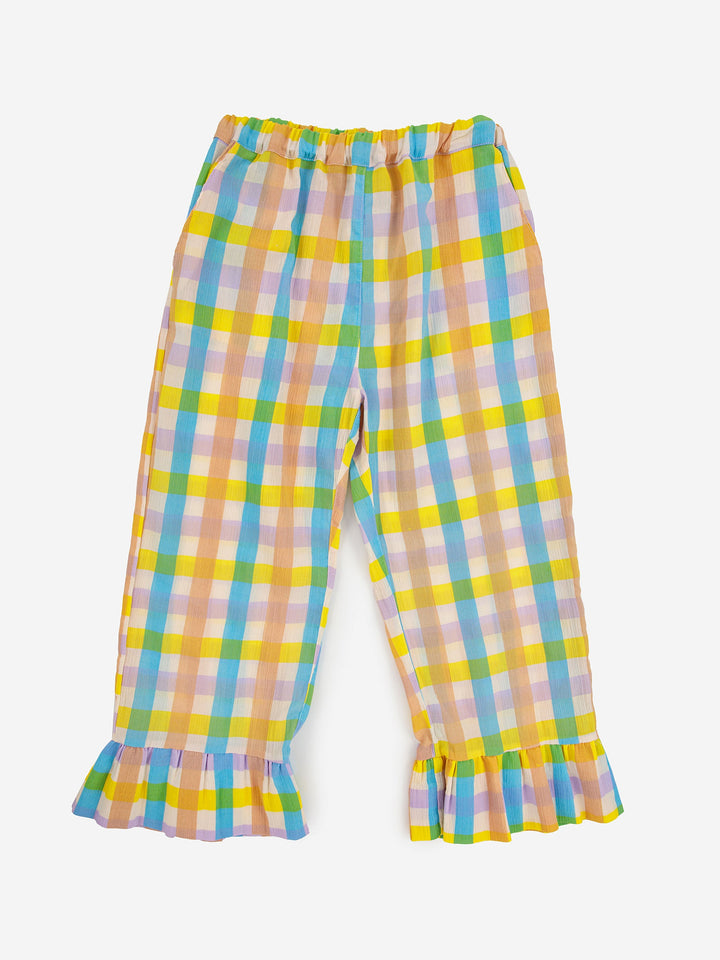 Multicolor check ruffle trousers