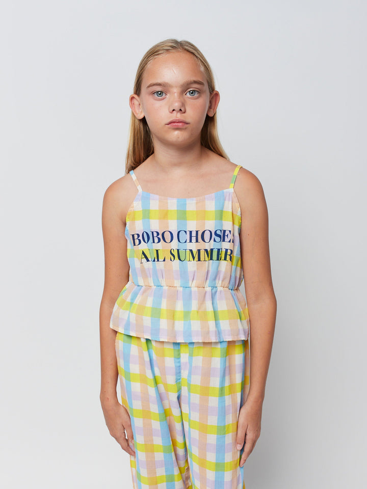All summer multicolor check woven tank top