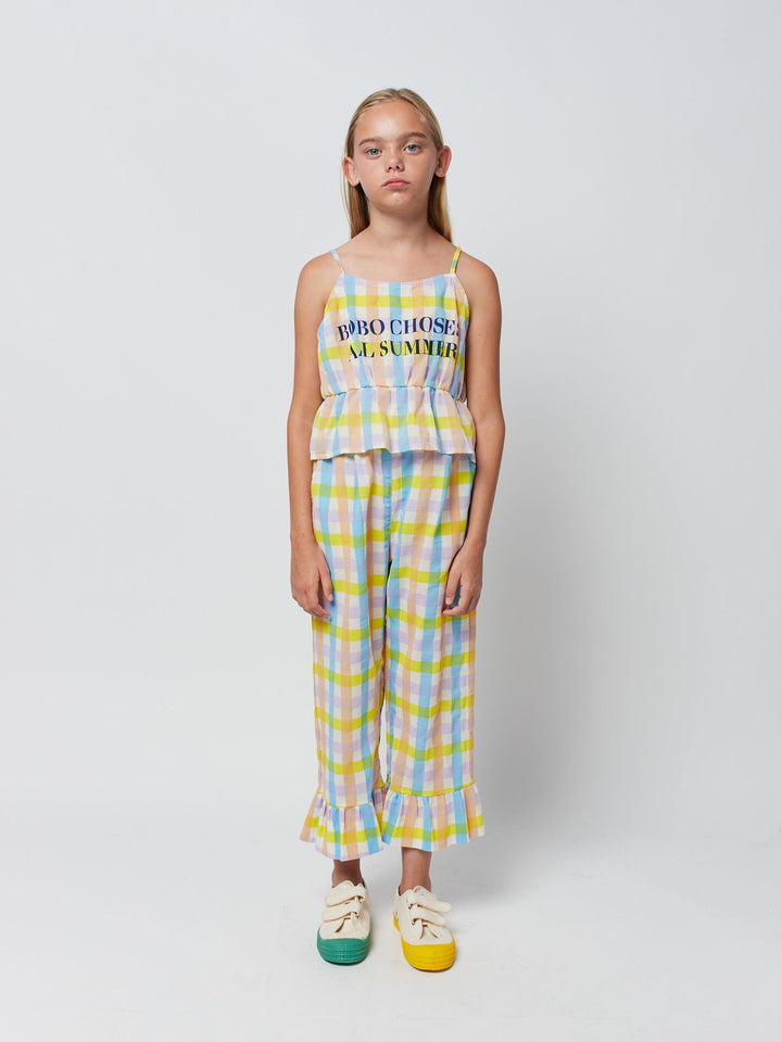 All summer multicolor check woven tank top