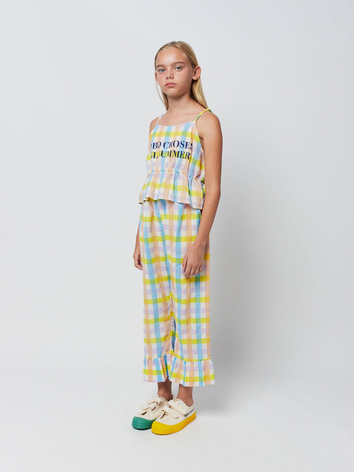 All summer multicolor check woven tank top