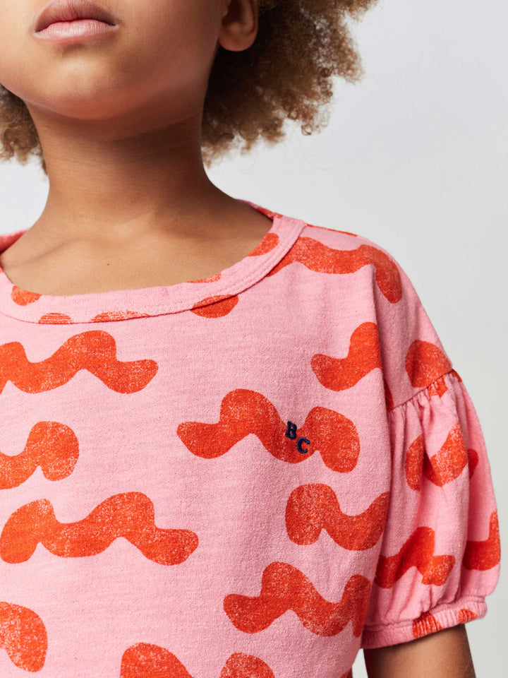 Waves all over puffed sleeve T-shirt