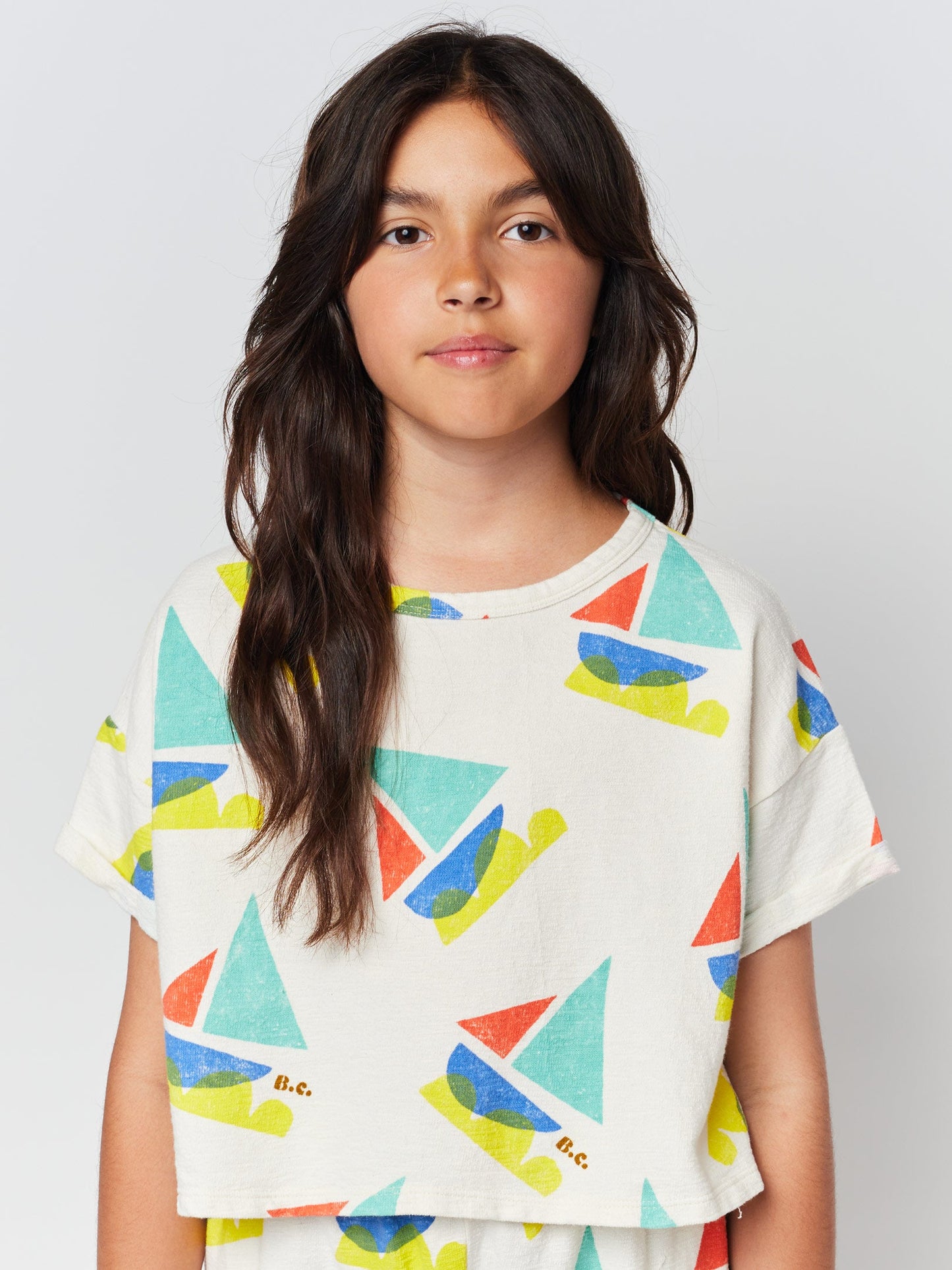 Multicolor Sail Boat all over cropped sweatshirt