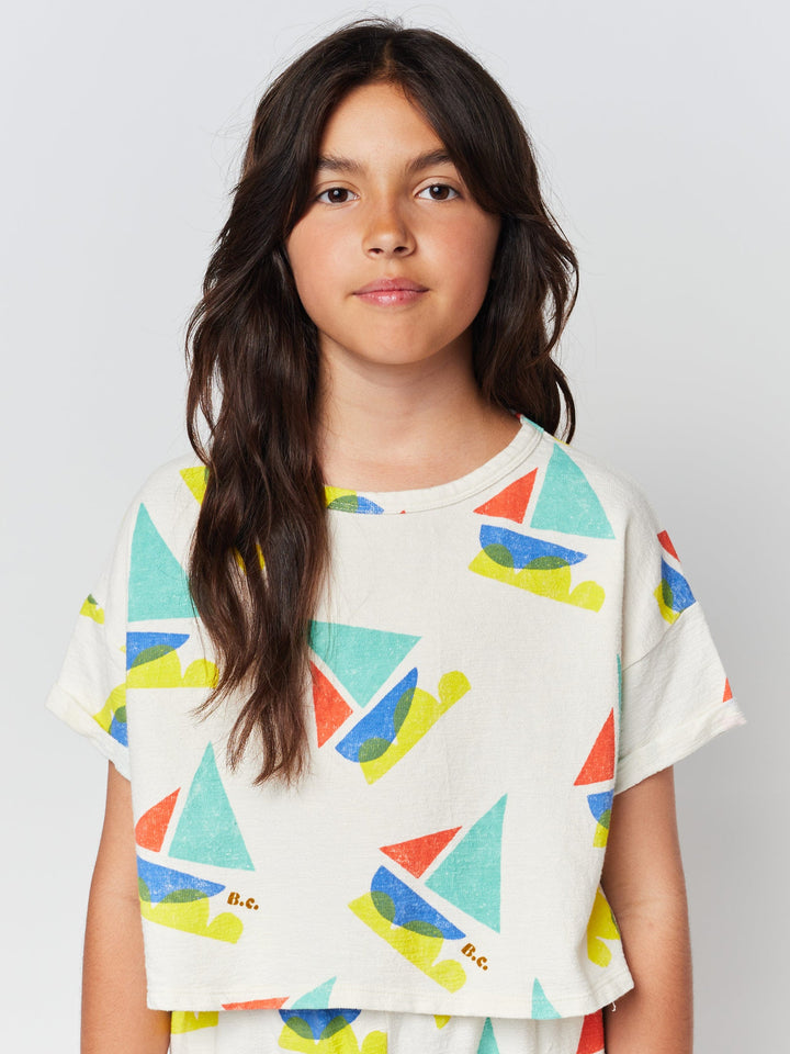 Multicolor Sail Boat all over cropped sweatshirt