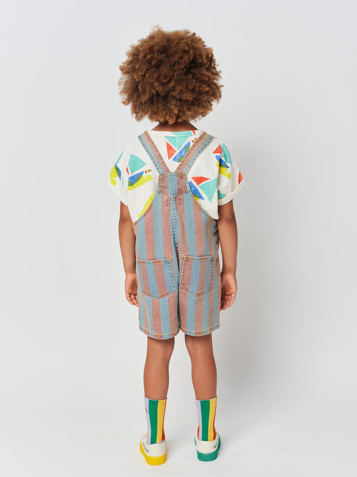 Vertical Stripes denim short dungaree