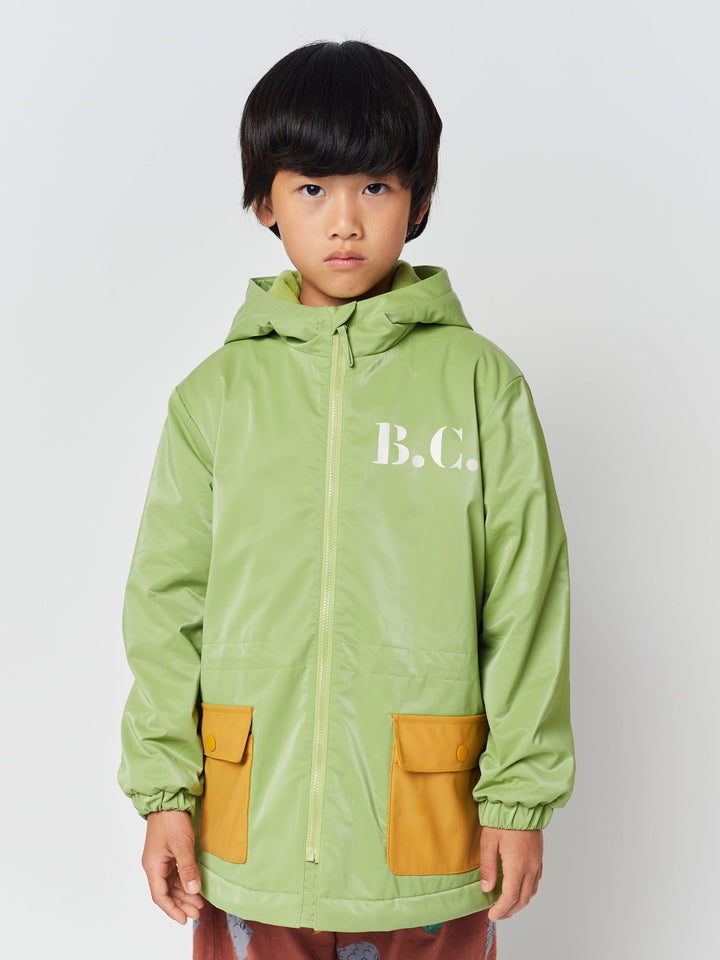 Green color block BC rain coat