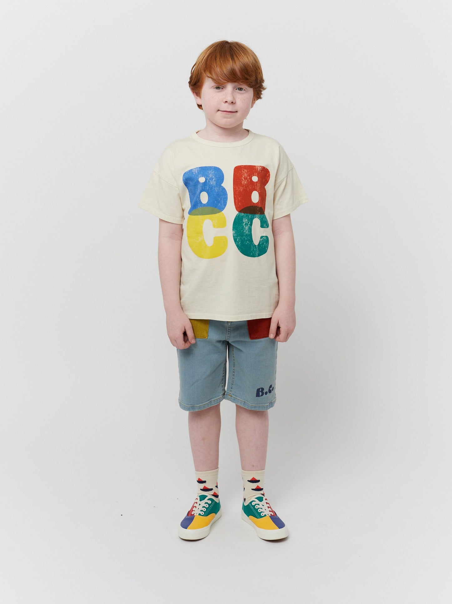 Color block denim bermuda short