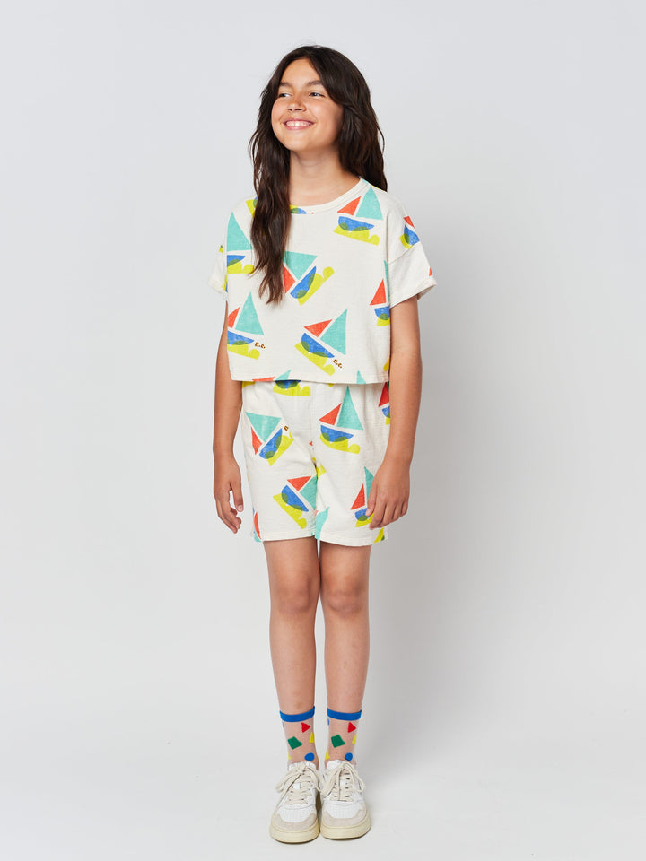 Multicolor Sail Boat all over cropped sweatshirt